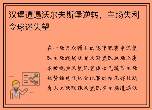 汉堡遭遇沃尔夫斯堡逆转，主场失利令球迷失望
