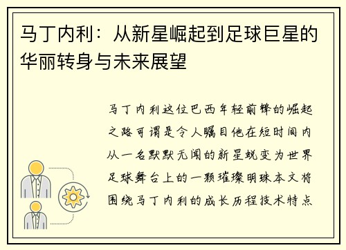 马丁内利：从新星崛起到足球巨星的华丽转身与未来展望