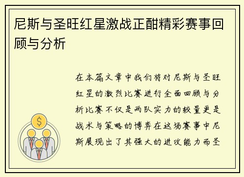 尼斯与圣旺红星激战正酣精彩赛事回顾与分析
